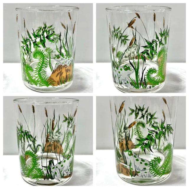 1950s Vintage Cera Frog & Fern Cocktail Glass Set With Brass Tray – Mid-Century Bar Cart, Spring Entertaining Decor For Sale - Image 5 of 11