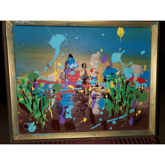 Contemporary "Midnight at the Oasis" Contemporary Abstract Mixed-Media Painting, Framed For Sale - Image 3 of 6