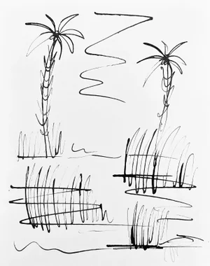 Haley Mathewes Original Lyford India Ink Palms Drawing