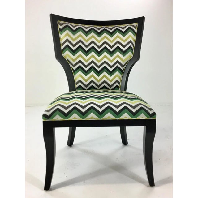 Stylish modern Currey and Co. Green Herringbone Garbo Side/Desk Chair, green black and white upholstry, black frame,...