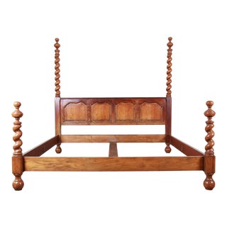 Baker Furniture English Barley Twist Oak King Size Poster Bed For Sale