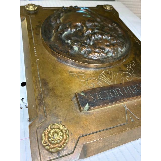 Antique 1885 French Heavy Cast Bronze Plaque – Victor Hugo High Relief Sculpture by René Rozet For Sale - Image 4 of 10