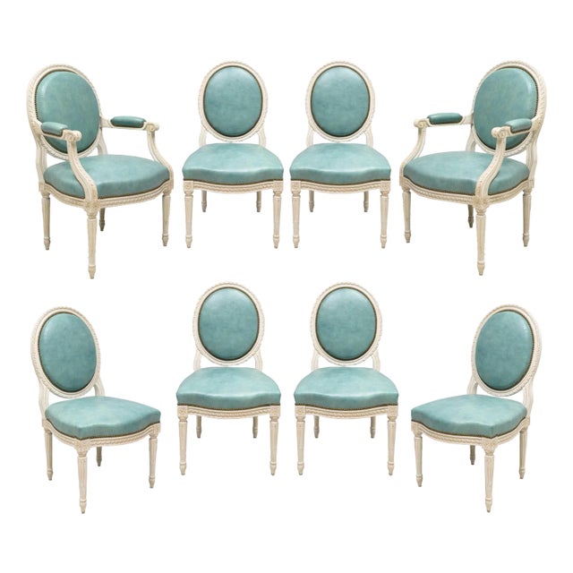 Set of 8 Louis Xvi- Style Painted Dining Chairs For Sale