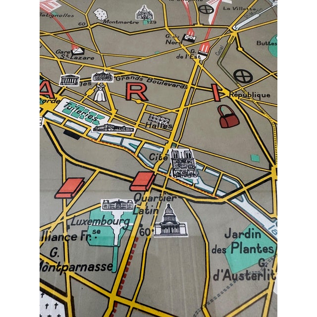 Vintage Street Map Paris For Sale - Image 6 of 12