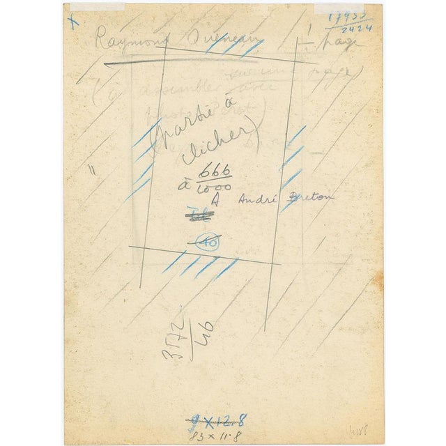 Man Ray Portrait of Raymond Queneau Original vintage silver print Annotated "to André Breton" on the back Good condition:...