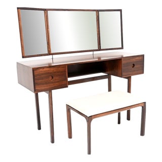Vintage Danish Rosewood Dressing Table and Stool by Kai Kristiansen for Aksel Kjersgaard, 1960s, Set of 2 For Sale