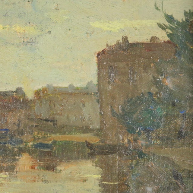 Riccardo Viriglio, Darsena di San Marco, Oil Painting on Cardboard For Sale - Image 6 of 13