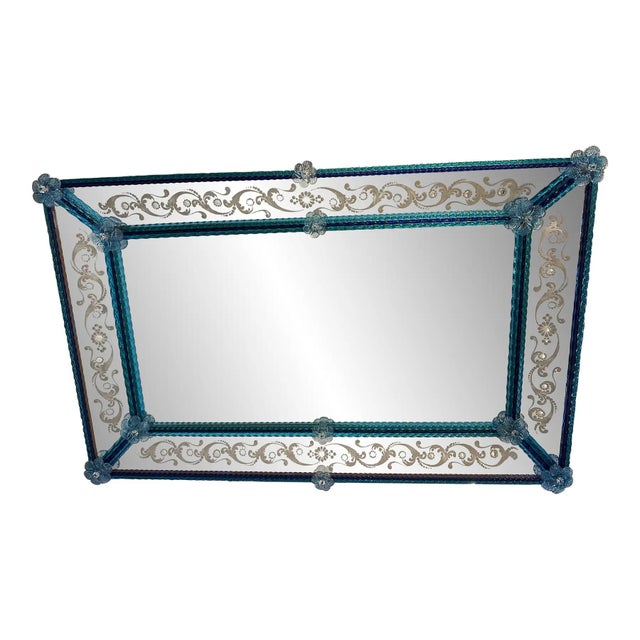 Blue Venetian Blue Mirror with Hand-Carved Murano Glass Frame by Simoeng for Simoeng For Sale - Image 8 of 8