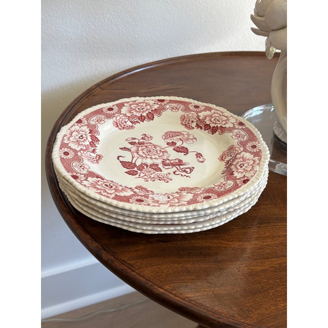 Chinoiserie English Chinoiserie Style Red & White Dinner Plates "Cambridge" by Wood & Sons - Set of 6 For Sale - Image 3 of 18