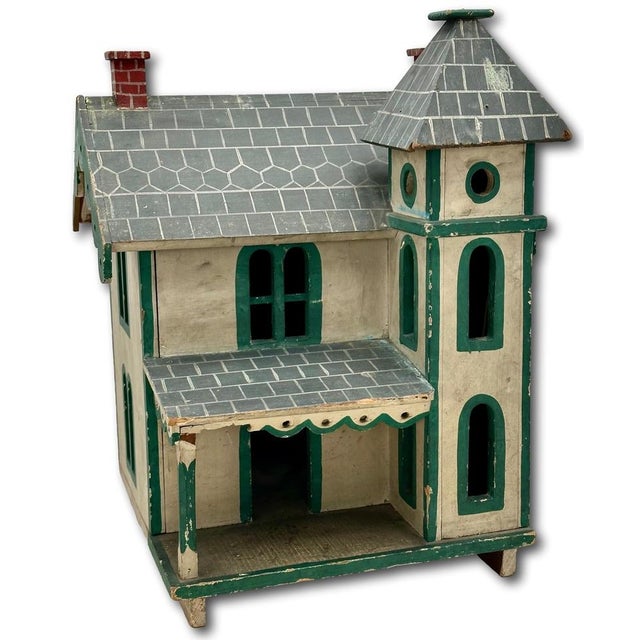 Nice Antique American Hand Made & Painted Wood Folk Art Victorian Style Birdhouse - 18 Inches Tall - Circa Early 1900s For Sale - Image 10 of 18