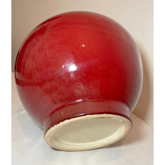 Large Vintage Handmade Sang De Boeuf Chinese Red Oxblood Pottery Ceramic Vase For Sale - Image 11 of 12