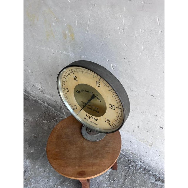 Large Mid-Century Industrial Pressure Gauge For Sale - Image 5 of 9