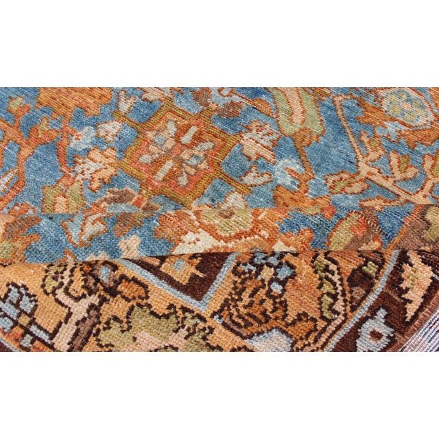 Botanical Design Persian Malayer Antique Rug in Blue, Rust, and Orange Tones For Sale In Atlanta - Image 6 of 12