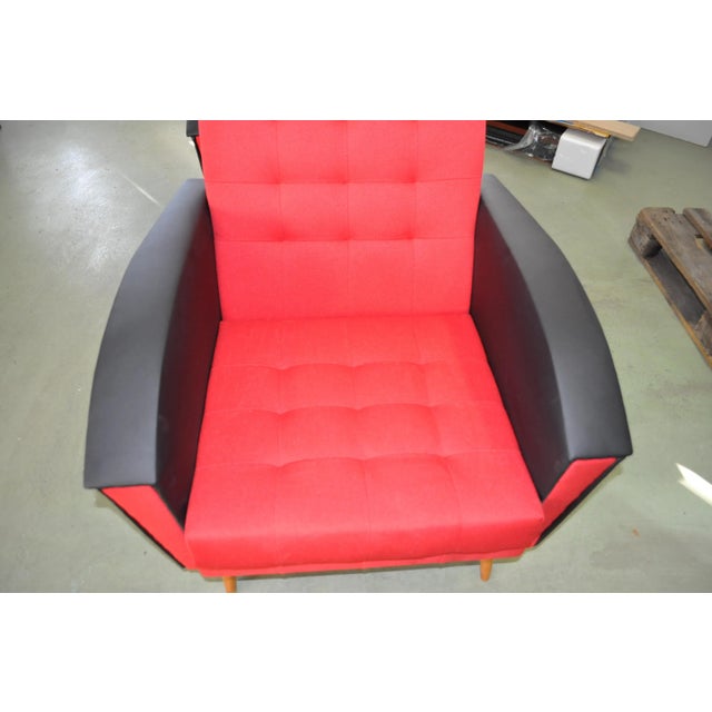 Textile Set of Vintage Red & Black Lounge Chairs, 1960s For Sale - Image 7 of 8