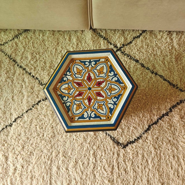 Art Deco Moroccan Hand Painted Wooden Side Table For Sale - Image 3 of 4