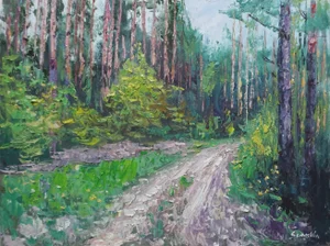 Original Oil Landscape, Forest Path