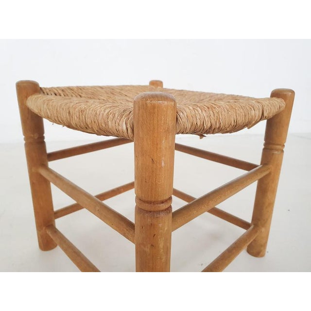 Vintage French Rattan and Wooden Stool, 1960s For Sale - Image 3 of 5