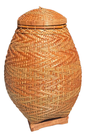 Large Indonesian Oval Wickerwork Basket with Lid