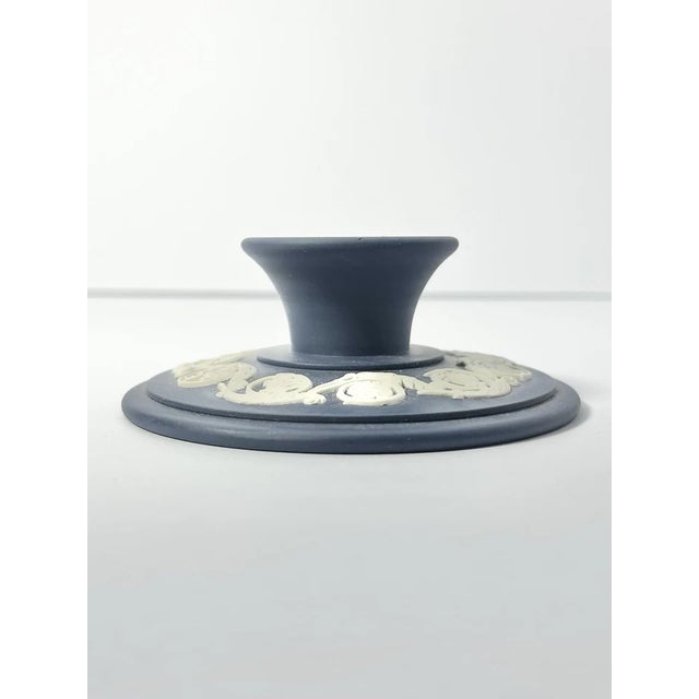 1970s 1970s Wedgwood Jasperware Portland Dark Royal Blue Pair of Taper Candlestick Holders For Sale - Image 5 of 7