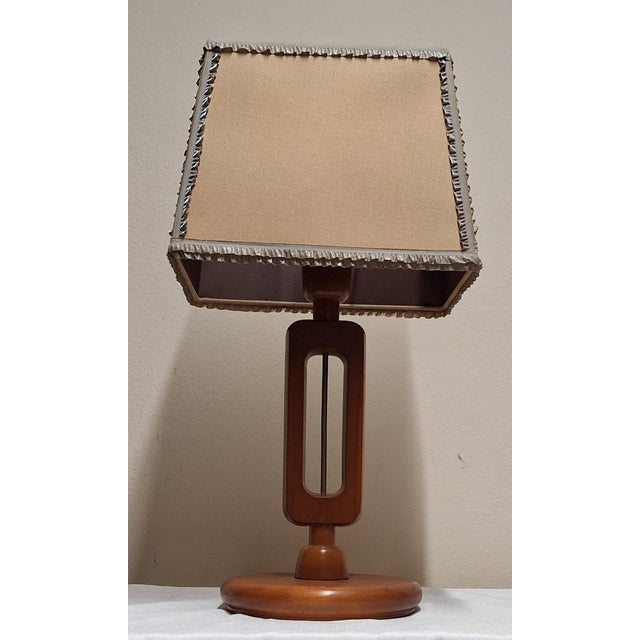 Vintage Table Lamp with Brown Maple Base and Handmade Fabric Shade by Lamplove, 1980s For Sale - Image 6 of 8