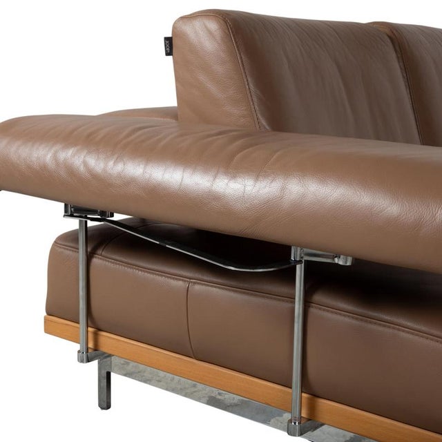 Model 24/7 Corner Sofa and Ottoman in Brown Leather, Wood and Chrome from Joop, Set of 2 For Sale - Image 13 of 18