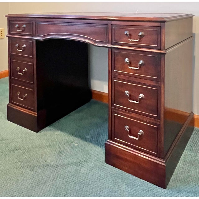 Traditional Colonial Manufacturing Leather Top Mahogany Regency Desk For Sale - Image 3 of 10