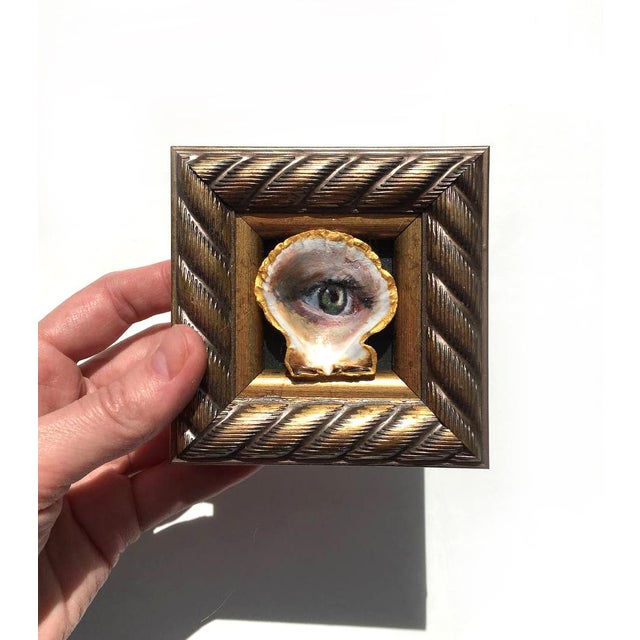 Plastic Original Painting on Shell Framed Lover's Eye Victorian Style Wall Decor by Artist Valeriya Serova For Sale - Image 7 of 9