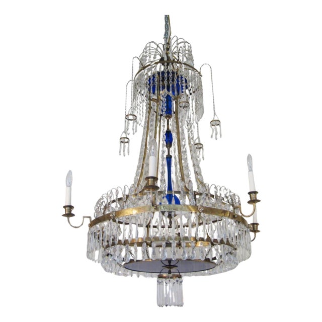 Scandinavian Neoclassical Six Light Crystal Chandelier Circa 1800 For Sale