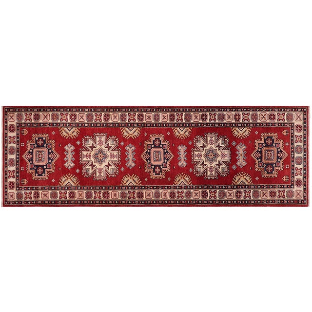 Beige Boho Chic Super Kazak Owen Red/Beige Wool Runner Rug- 2'9'' X 9'8'' For Sale - Image 8 of 10