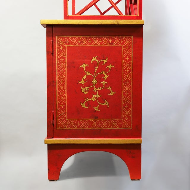 Vintage Chinoiserie Red Lacquer Duchess of Windsor Style Pagoda Etagere Cabinet For Sale - Image 9 of 18
