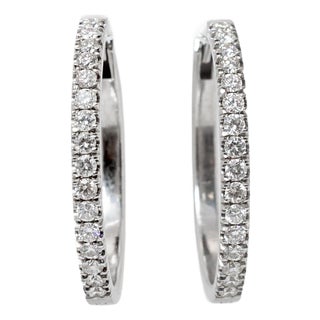 Ladies 14k White Gold Half Eternity 1.22ct Pave Diamond Hoop Earrings, A Pair For Sale