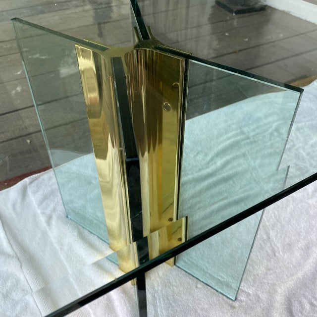 1970s 1970s Mid Century Modernist Glass and Solid Brass Side Table- Peter Ghyczy Attributed For Sale - Image 5 of 10