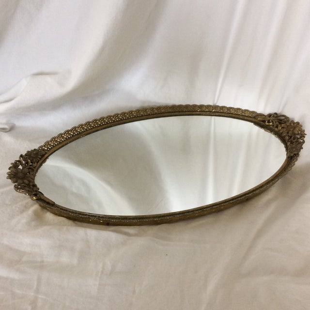 Vintage Oval Brass Floral Vanity Mirror Tray Chairish