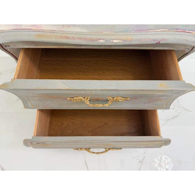 1970s Artisan-Finished Louis XV Chest with Poetic Script Detail For Sale - Image 10 of 12