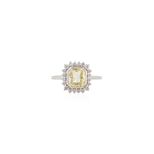 Art Deco 14k White Gold Yellow Sapphire & Diamond Art Deco Ring Size 4 For Sale - Image 3 of 13