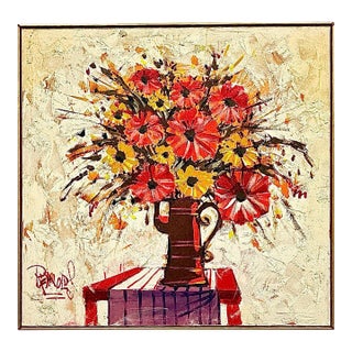 Vintage Vbrant Rare Lee Reynolds Monumental Abstract Impressionist Impasto Floral Oil Painting Signed Framed For Sale