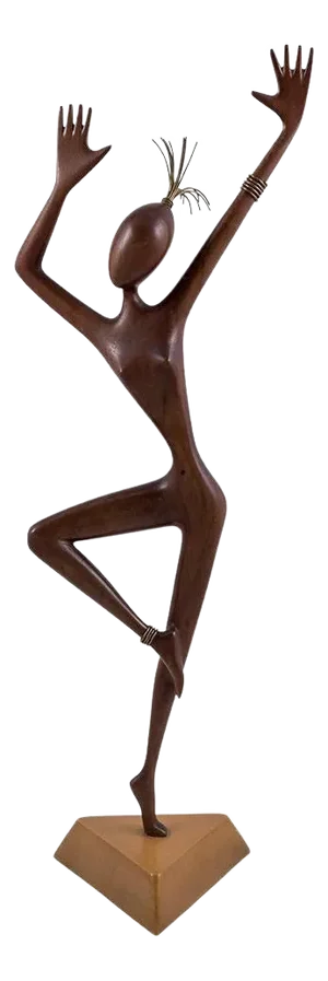 Sculpture Dancer in Carved Wood & Brass from Hagenauer, Austria, 1950s