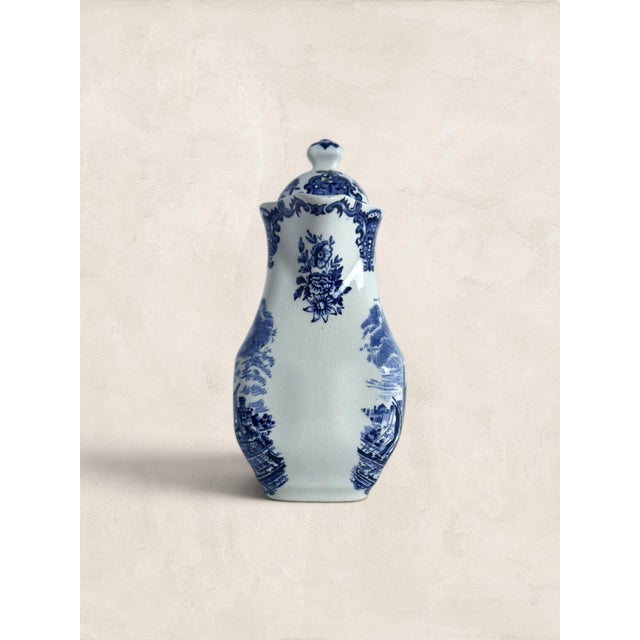 English Antique English Wedgewood Tower of London Blue & White Transferware Coffee Pot For Sale - Image 3 of 8