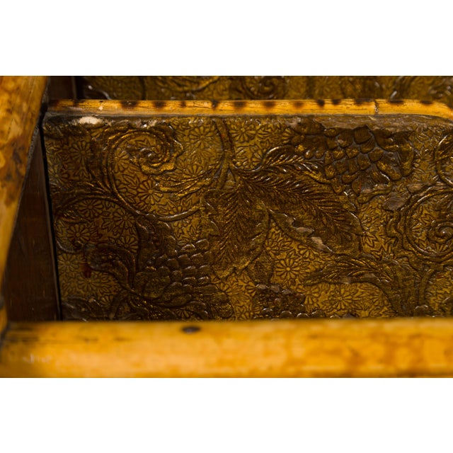 English 1900s Bamboo Leather Canterbury Magazine Rack with Chinoiserie Motifs For Sale - Image 10 of 12