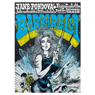 "Barbarella" Original Vintage Movie Poster by Kája Saudek, Czech, 1971 For Sale