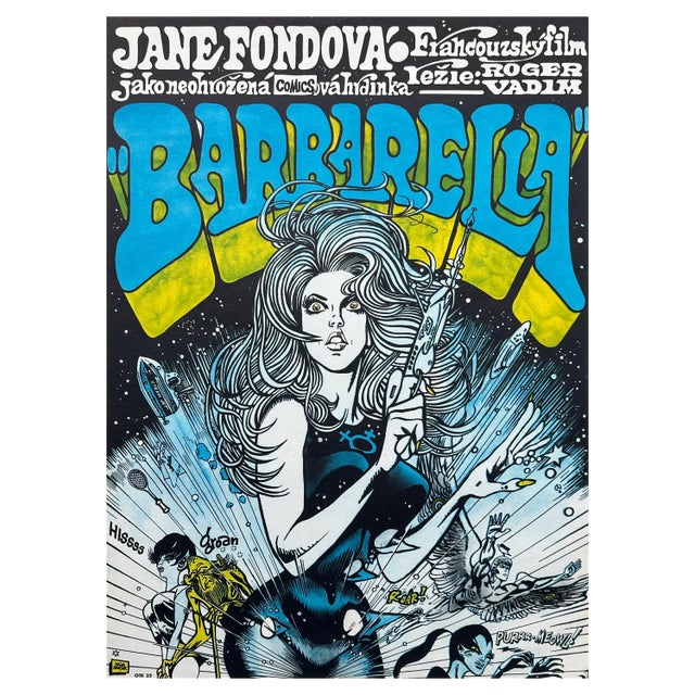"Barbarella" Original Vintage Movie Poster by Kája Saudek, Czech, 1971 For Sale