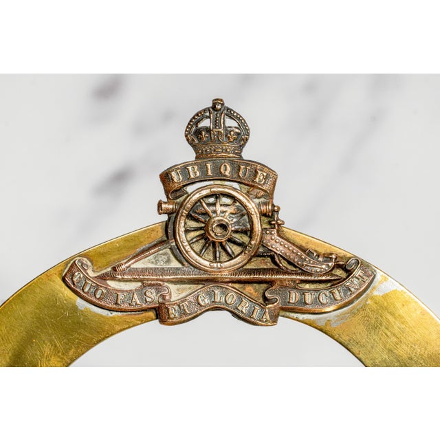 Rare World War I Royal Horse Artillery Rha Antique Custom Desk Military Inkwell Inkstand Horseshoe Pen Stand Militaria Collectible For Sale - Image 4 of 15