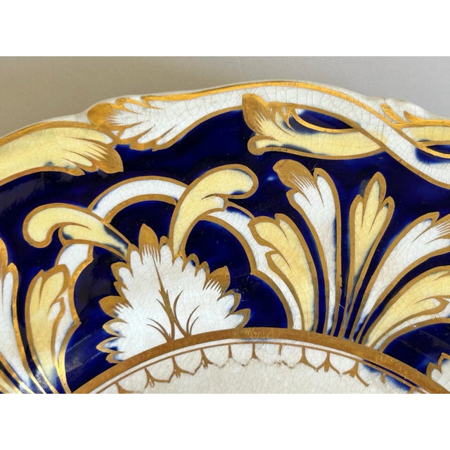 Set of 4 Antique English Staffordshire Cobalt & Gold Porcelain Dinner Plates, 19th Century For Sale In Los Angeles - Image 6 of 12