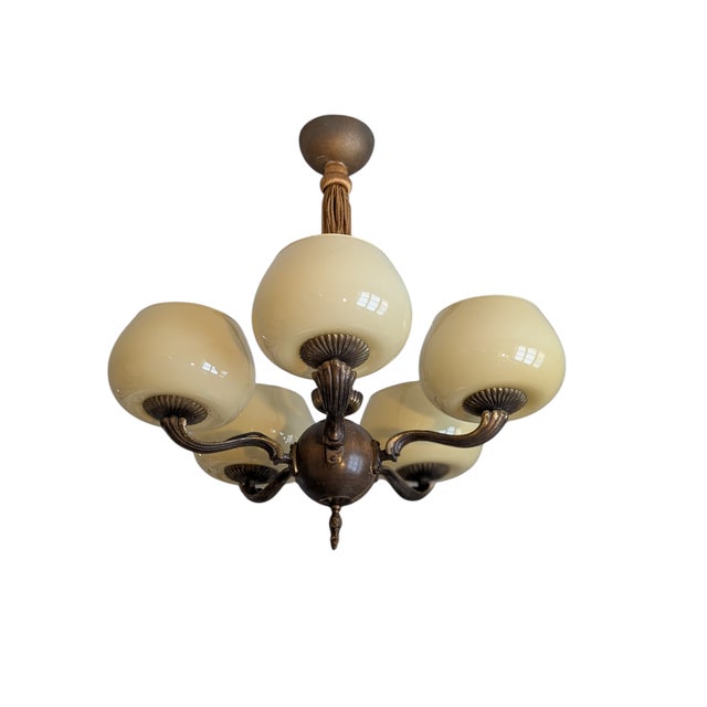 Mid-Century Modern Five Arm Chandelier by Paaavo Tynell for Oy Taito Ab, 1930s For Sale - Image 3 of 18
