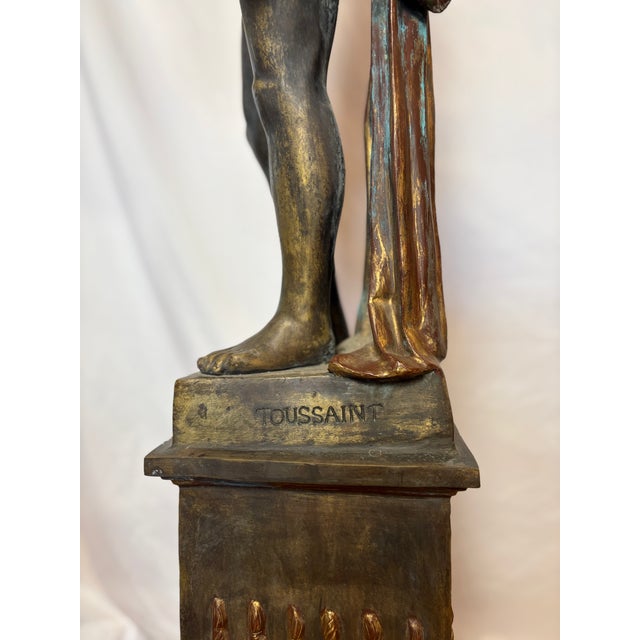 Monumental Pair of Toussaint Figural Candelabras in Patinated Bronze For Sale - Image 16 of 17