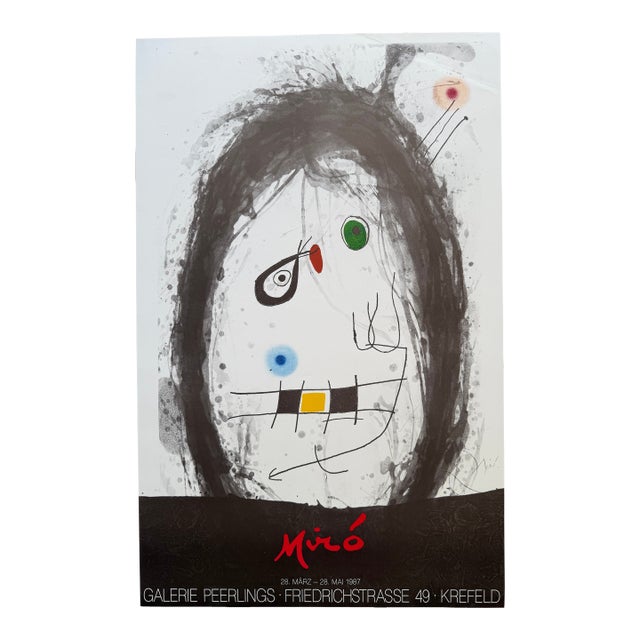 Joan Miró (1893–1983), L’Exilé Noir, Galerie Peerlings Krefeld, 1987, Vintage Exhibition Poster, Printed in Germany For Sale