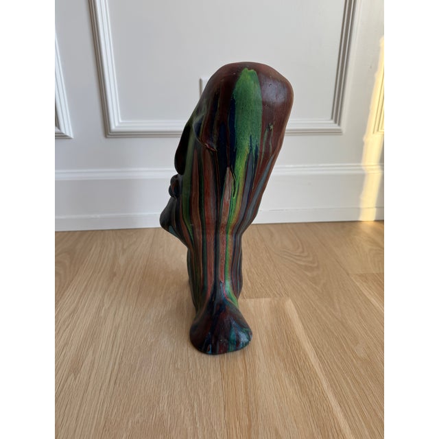 1970s 1970s Studio-Made Hand-Painted Clay Bust – Modernist Elongated Head Sculpture, Matte Finish, 14” For Sale - Image 5 of 9