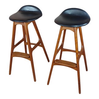 1960s Vintage Erik Buch for Oddense Maskinsnedkeri Teak Stools- A Pair For Sale