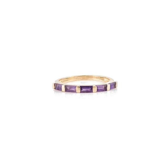 Baguette Cut Amethyst 14k Gold Purple Stacking Band Birthstone Ring Size 4 For Sale - Image 4 of 14