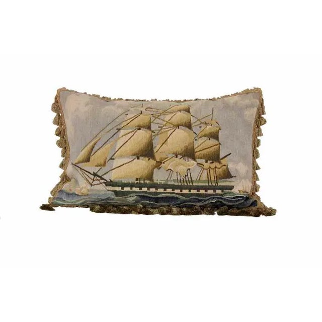 Nautical Tall Ship Hand Loomed Pillow For Sale - Image 3 of 3